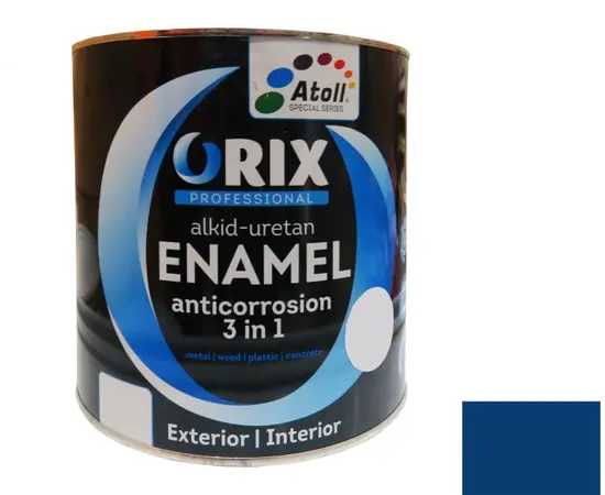 Эмаль антикоррозийная Atoll Orix Color 3 in 1, 0.7 л синяя RAL 5010