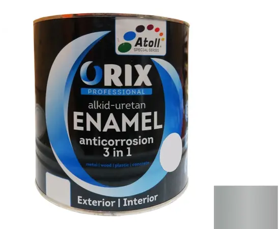 Эмаль антикоррозийная Atoll Orix Color 3 in 1, 2 л серебро RAL 9022