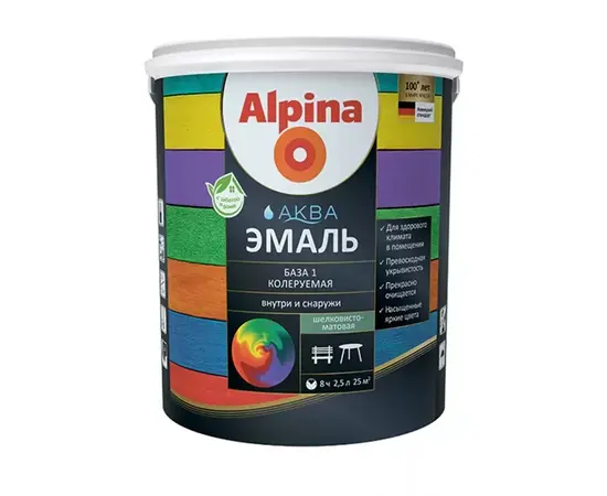 ემალი აკრილის Alpina Aqua აბრეშუმისებრი-მქრქალი 2,5 ლ