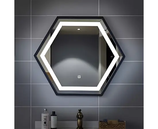 სარკე განათებით და ანტიორთქლით შავი Ensli 13448 HEXAGON 12W