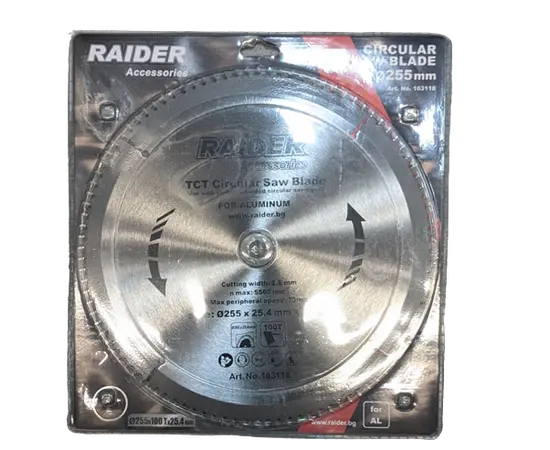 დისკოხერხიანი ალუმინისთვის Raider 255х100Тх25.4 mm