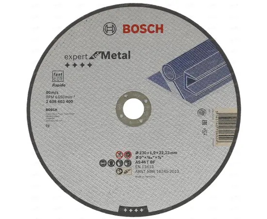საჭრელი დისკი ლითონისთვის Bosch Expert for Metal 230x22.23x1.9 მმ (2608603400)