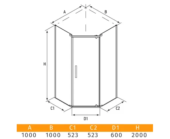 საშხაპე კუთხე Erlit ER10110V-C1 100x100x200 cm