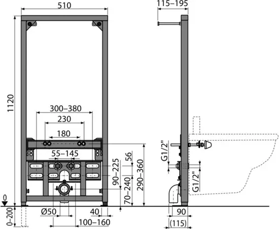 Pre-wall installation system for bidets Alcadrain A105/1120