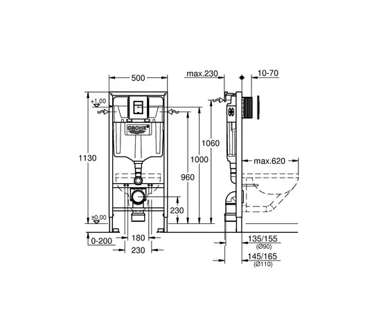 Installation for wall hung toilet Grohe 38811KF0