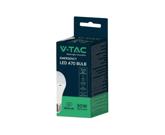 Lamp V-TAC 9W 4000K E27 7010 A70 with battery