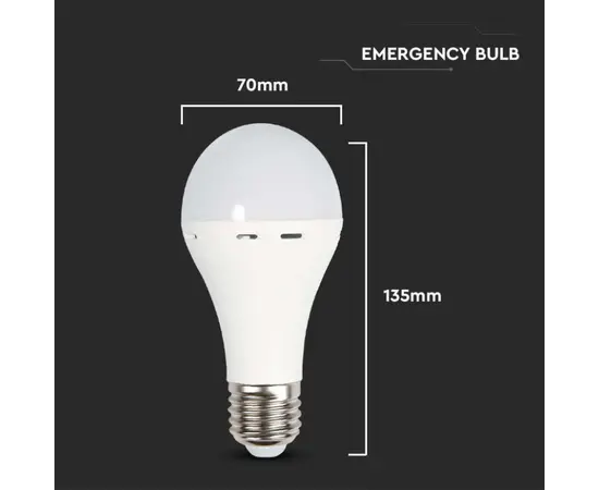 Lamp V-TAC 9W 4000K E27 7010 A70 with battery