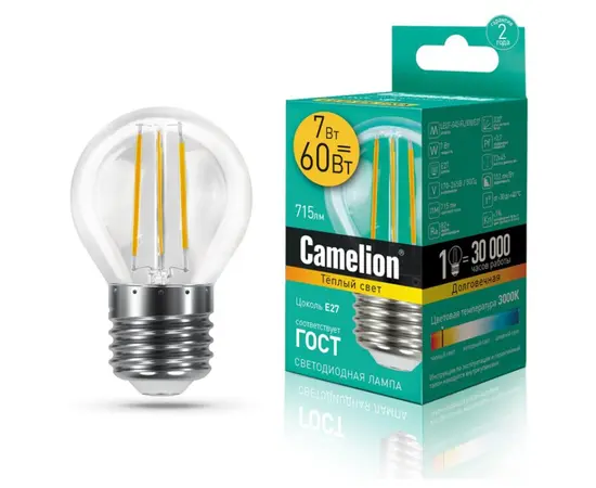 ფილამენტის შუქდიოდური ნათურა Camelion 7W E27