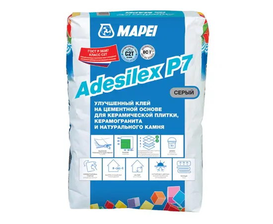 Cement based adhesive Mapei Adesilex P7 C2T 25 kg Grey