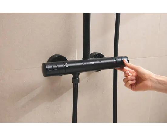 საშხაპე სისტემა შემრევით Grohe Vitalio Start System 250 Black თერმოსტატით