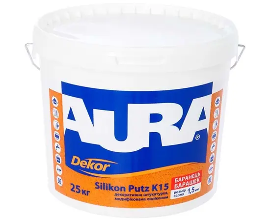 დეკოროტიული ბათქაში Eskaro Aura Dekor Silikon Putz К15 "барашек" 25 კგ