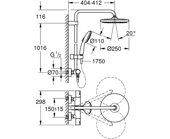 საშხაპე სისტემა შემრევით Grohe Vitalio Start System 250 Black თერმოსტატით საშხაპე სისტემა შემრევით Grohe Vitalio Start System 250 Black თერმოსტატით