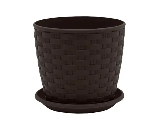 პლასტმასის ქოთანი დასადგამით ALEANA როტანგი 16x15 მუქი ყავისფერი პლასტმასის ქოთანი დასადგამით ALEANA როტანგი 16x15 მუქი ყავისფერი