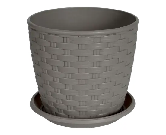 პლასტმასის ქოთანი დასადგამით Aleana როტანგი 12x11 კაკაო პლასტმასის ქოთანი დასადგამით Aleana როტანგი 12x11 კაკაო