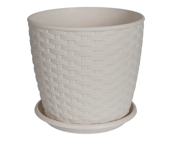 პლასტმასის ქოთანი სარწყავით Aleana როტანგი 24x22 თეთრი ვარდი პლასტმასის ქოთანი სარწყავით Aleana როტანგი 24x22 თეთრი ვარდი