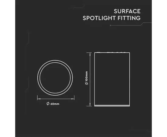 ჭერის განათება V-TAC მრგვალი შავი ფერი GU10 100მმ 8949