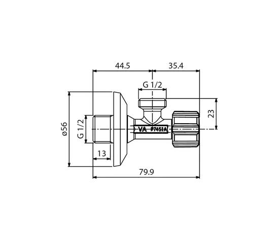 ვენტილი კუთხის Albertoni ABS 1/2x1/2  სახელურით