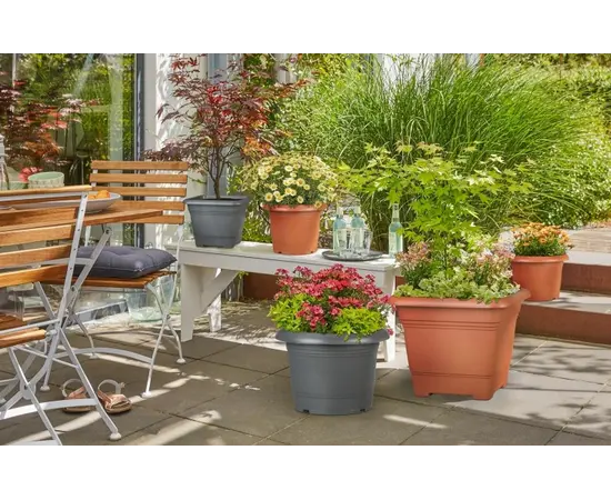 Горшок цветочный пластиковый  Scheurich METALLIC GREY 80/322 PFLANZGEFAESS Горшок цветочный пластиковый  Scheurich METALLIC GREY 80/322 PFLANZGEFAESS