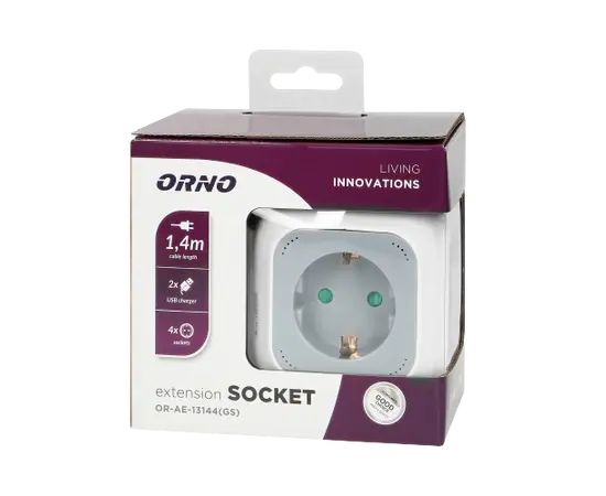 დამაგრძელებელი კუბი  ORNO 4 1.5მ 2 USB Schuko დამაგრძელებელი კუბი  ORNO 4 1.5მ 2 USB Schuko