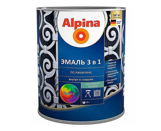 გრუნტი-ემალი ჟანგის 3-1-ში Alpina ბაზა 3 0.64 ლ გამჭვირვალე