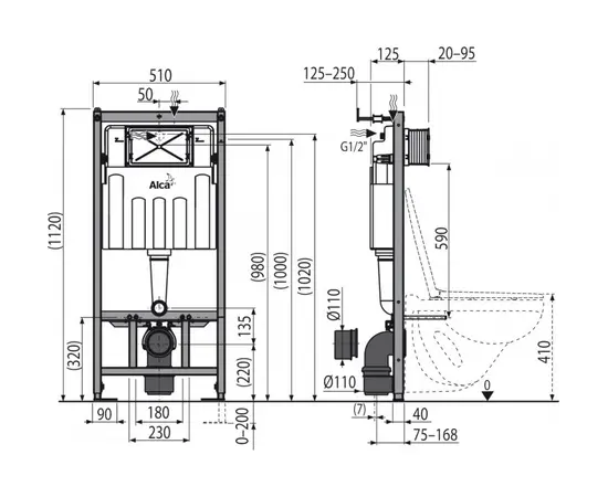 Installation system for suspended toilet Alcadrain AM101/1120 + button M70