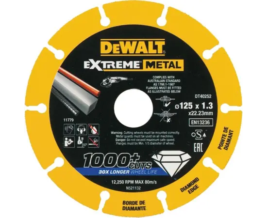 ალმასის დისკი ლითონისთვის DeWalt DT40252-QZ 125 მმ ალმასის დისკი ლითონისთვის DeWalt DT40252-QZ 125 მმ