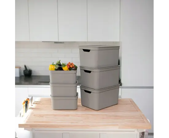 შესანახი კალათა თავსახურით Rotho DECO 16ლ კაპუჩინო შესანახი კალათა თავსახურით Rotho DECO 16ლ კაპუჩინო