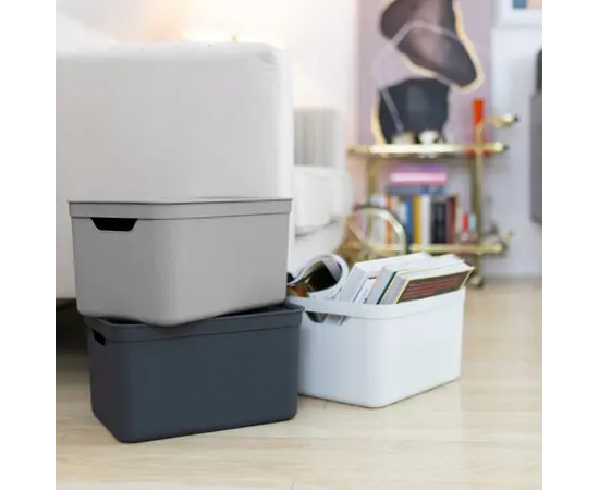 შესანახი კალათა თავსახურით Rotho DECO 16ლ შავი შესანახი კალათა თავსახურით Rotho DECO 16ლ შავი