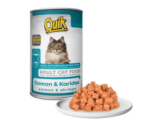 კონსერვი კატის Quik ორაგული და კრევეტები 415გრ