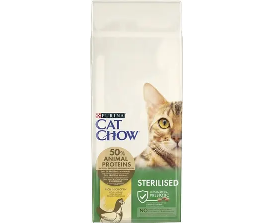 სტერილიზირებული კატის მშრალი საკვები Purina cat chow 15კგ