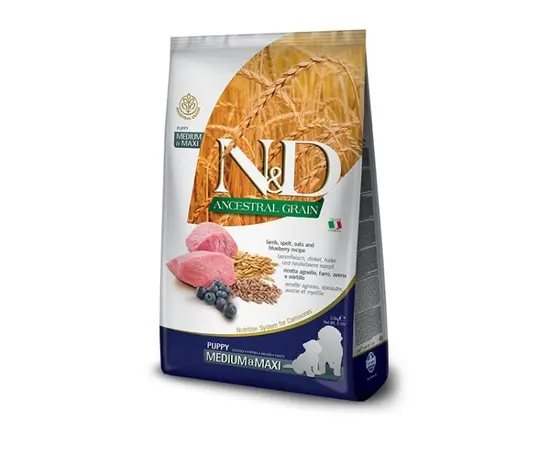 ძაღლის საკვები Farmina N&D Ancestral Grain Puppy Medium&Max ბატკანი და მოცვი 12 კგ