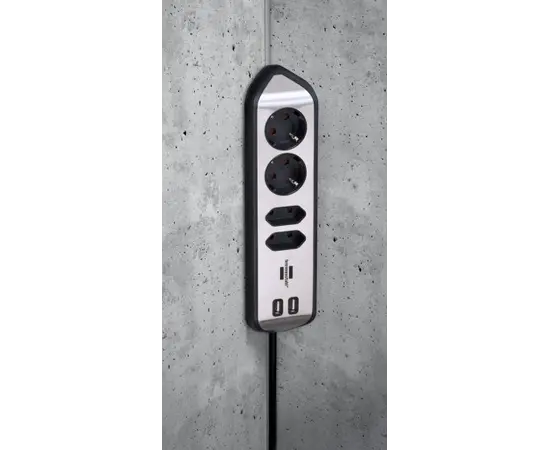 დამაგრძელებელი კუთხე 4 Brennenstuhl 2მ 2 USB ვერცხლისფერი შავი დამაგრძელებელი კუთხე 4 Brennenstuhl 2მ 2 USB ვერცხლისფერი შავი