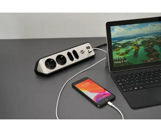 დამაგრძელებელი კუთხე 4 Brennenstuhl 2მ 2 USB ვერცხლისფერი შავი დამაგრძელებელი კუთხე 4 Brennenstuhl 2მ 2 USB ვერცხლისფერი შავი