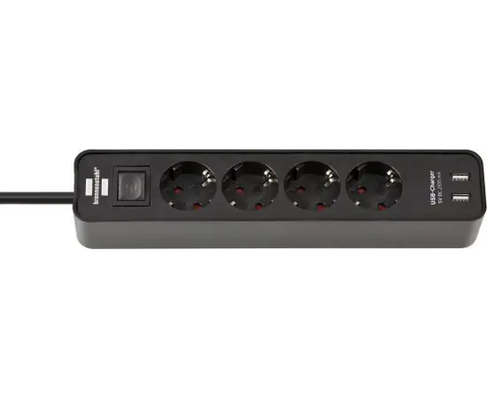 დამაგრძელებელი 4 Brennenstuhl 1,5მ 2 USB ამომრთველი შავი