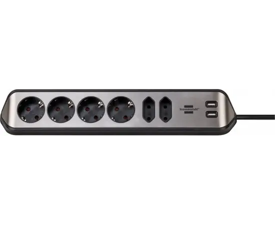 დამაგრძელებელი კუთხე 6 Brennenstuhl 2მ 2 USB ვერცხლისფერი შავი