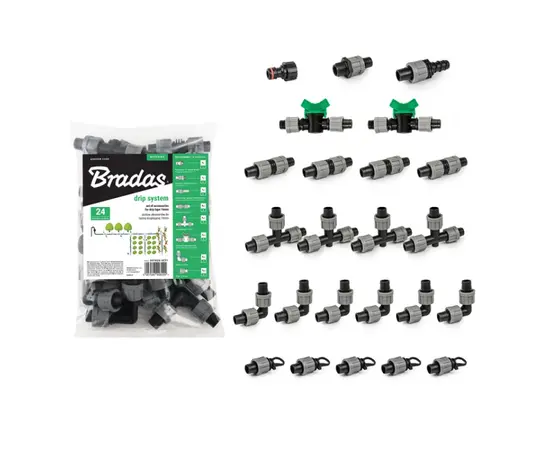 Набор коннекторов для капельного полива Bradas DSTA20-SET1 16 мм 24 шт Набор коннекторов для капельного полива Bradas DSTA20-SET1 16 мм 24 шт