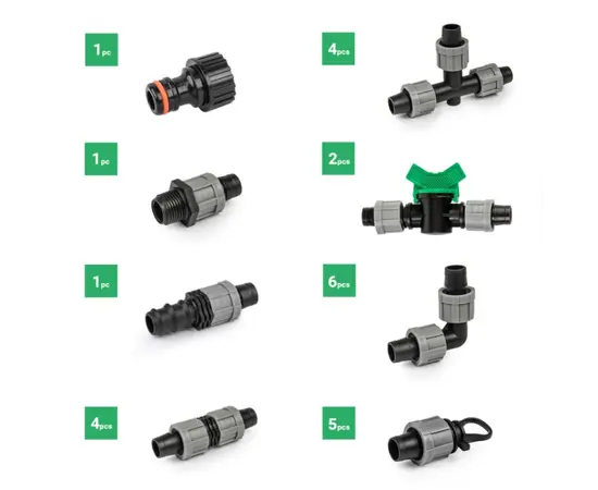 Набор коннекторов для капельного полива Bradas DSTA20-SET1 16 мм 24 шт Набор коннекторов для капельного полива Bradas DSTA20-SET1 16 мм 24 шт