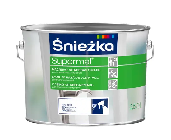 ემალი ზეთოვან-ფთალური Sniezka Supermal RAL9003 2.5 ლ პრიალა თეთრი