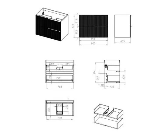 Тумба для ванной без умывальника Elita SOHO черный матовый 80 см
