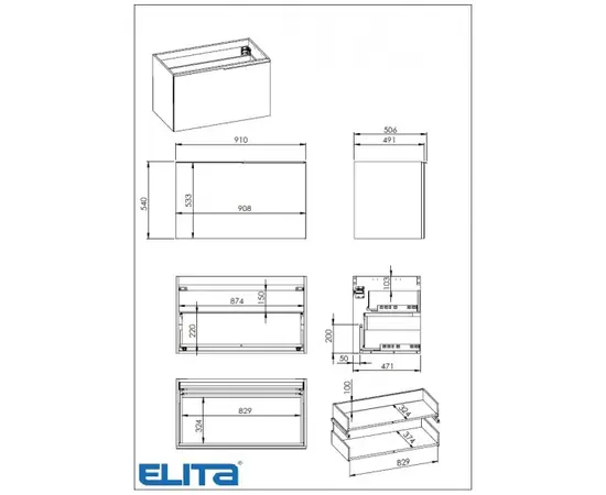 Bathroom vanity without washbasin Elita GLAM Black Matt 90 cm Bathroom vanity without washbasin Elita GLAM Black Matt 90 cm