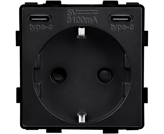 როზეტი Socket Style დამიწებით და შტორებით 20W 16A USB C+C ჩარჩოს გარეშე შავი როზეტი Socket Style დამიწებით და შტორებით 20W 16A USB C+C ჩარჩოს გარეშე შავი