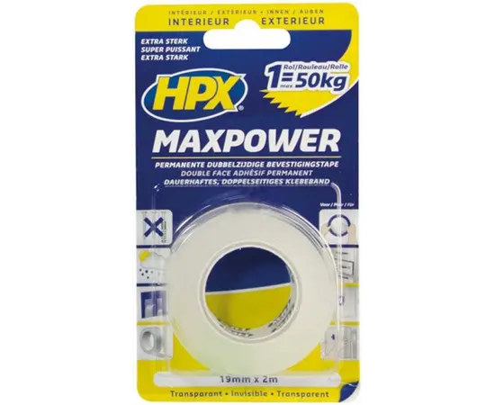 ლენტი ორმხრივი გამჭვირვალე HPX Maxpower HT1902 2Mx19MM