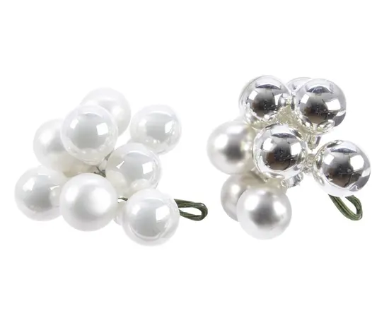 საახალწლო დეკორაცია ბურთები მავთულზე თეთრი-ვერცხლისფერი 2 სმ