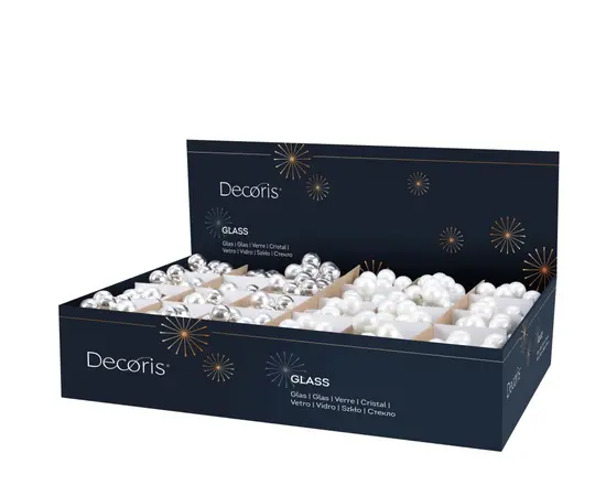 საახალწლო დეკორაცია ბურთები მავთულზე თეთრი-ვერცხლისფერი 2 სმ