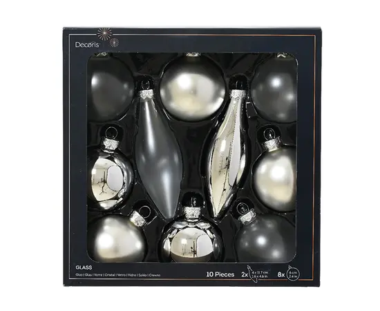 ნაძვის ხის სათამაშოები Baubles glass silver 6 cm 10 pcs