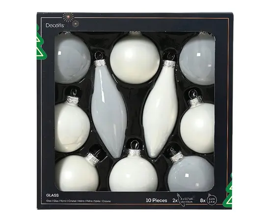 ნაძვის ხის სათამაშოები Baubles glass winter white 6 cm 10 pcs