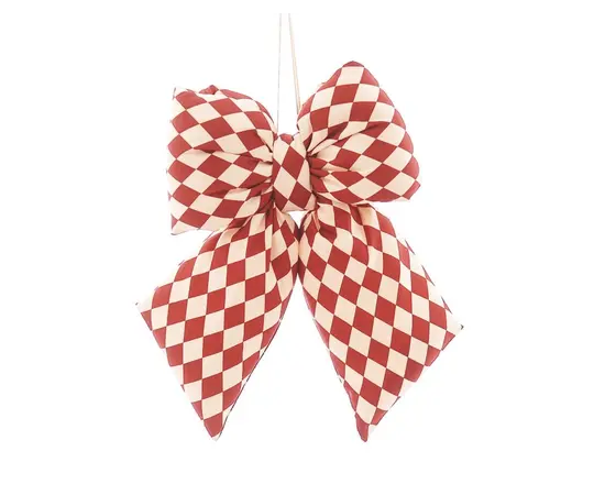 დეკორაცია ბაფთა წითელი/სპილოს ძვლისფერი 24-29 სმ