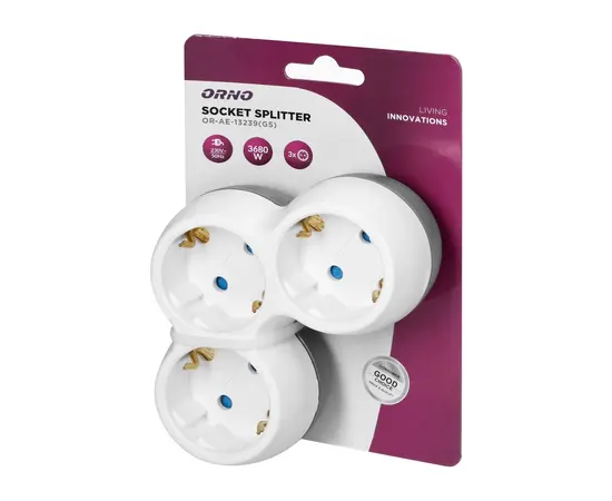 Разветвитель ORNO Schuko 3 з/к белый серый