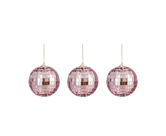 საახალწლო სათამაშო სარკისებრი ბურთი ვარდისფერი 8 სმ 3 ც