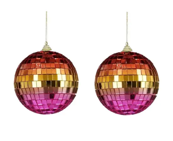 საახალწლო სათამაშო სარკისებრი ბურთი ვარდისფერი 10 სმ 2 ც